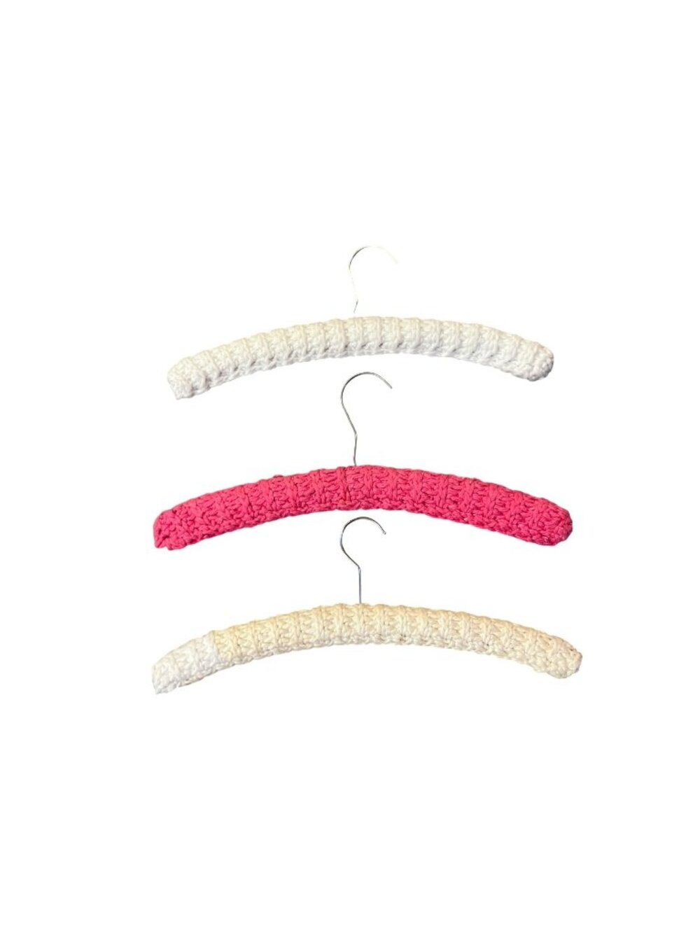 Handcrafted Vintage Crochet-Covered Hangers Set Of 3 Pink & White Soft Padding U